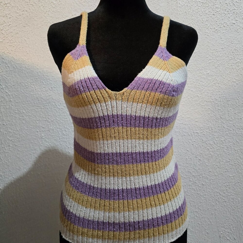 Ee:some - Womens Large Striped Ribbed Knit‎ Tank Top NWT
